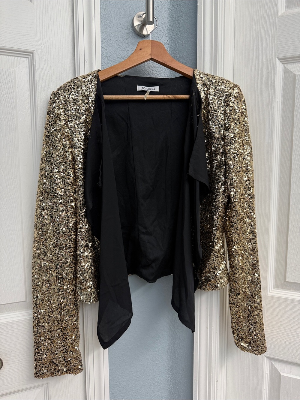 Women's Gold Sequin Open-Front Blazer by XTaren size large